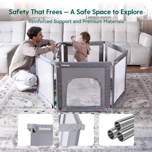 Vista 6 de Babelio Corralito Montable en Pared, Corralito Plegable para Bebés y Niños Pequeños - Forma y Área Ajustables, Corralito de 62 * 31" con Puerta