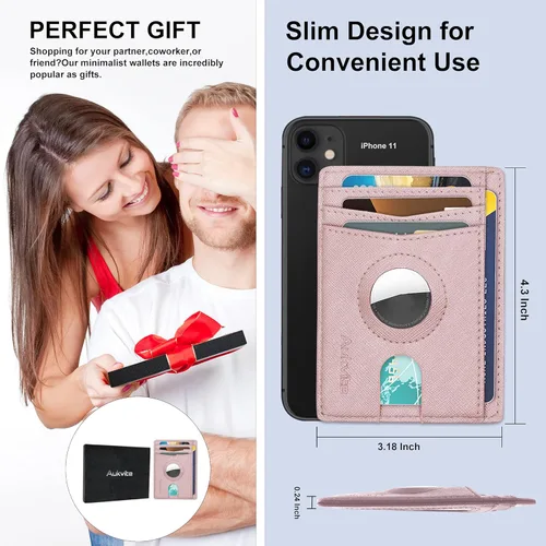 Vista 5 de Aukvite Billetera AirTag, cartera delgada minimalista con bolsillo frontal compatible con AirTags, cartera delgada para tarjetas de crédito, soporte