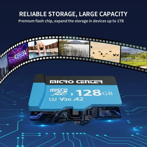 Vista 9 de INLAND Micro Center Performance Tarjeta microSDXC de 128 GB, tarjeta micro SD A2, UHS-I C10 U3 V30 A2 4K UHD tarjeta de memoria flash de video
