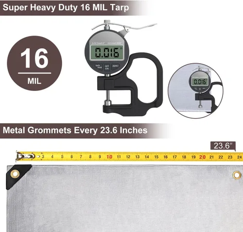 Vista 5 de Lona grande de 8x10 pies, 16 mil de alta resistencia impermeable con ojales cada 23.6", plástico grueso de 420D, resistente a los rayos UV, a