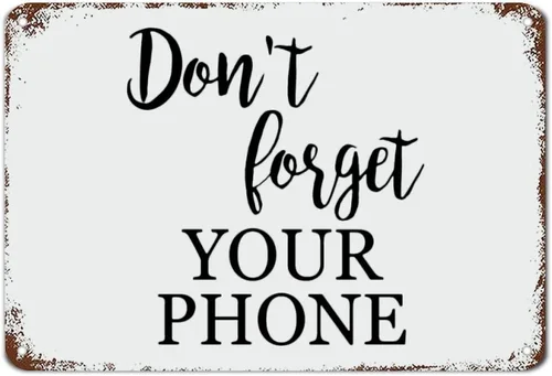 Vista 54 de Letrero de metal con texto en inglés «Dont Forget Your Phone Block» con refranes, decoración de pared motivacional para sala de estar, arte de pared