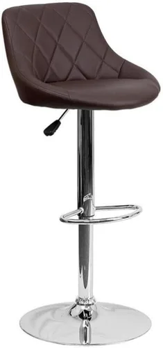 Pemberly Row Quilted Bucket Seat Adjustable Bar Stool, Brown Vinyl Upholstery, Chrome Base with Footrest, Swivel Counter to Bar Height Stool for