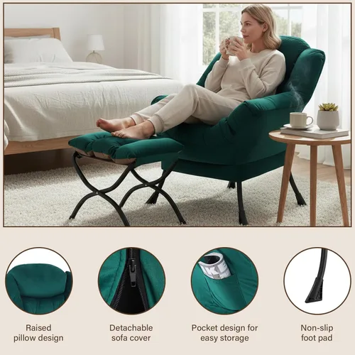 Vista 308 de Welnow Silla Lazy con otomana, moderna silla de descanso con reposabrazos y un bolsillo lateral, sillón para sofá de ocio, sillón de lectura