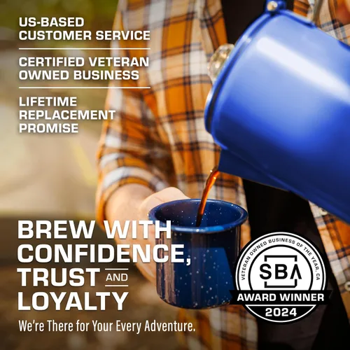 Vista 5 de COLETTI Bozeman Blue Percolator Cafetera — Cafeteras de Camping — La Percoladora Favorita para Camping — SIN Aluminio o Plástico [9 tazas, Azul]