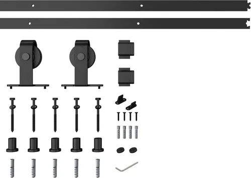 Vista 2 de JUBEST Kit de hardware de puerta de granero montado en la parte superior negra resistente de 7 pies para puerta de vidrio con marco de aluminio
