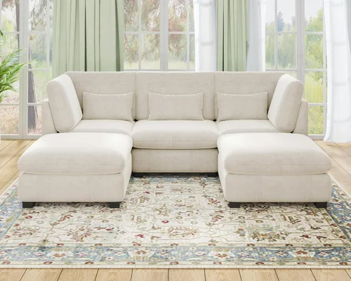 Vista 61 de Sofá modular de felpilla de 77 pulgadas, sofá modular de nube lavable con otomana, sofás seccionales de 3 plazas para sala de estar, cubierta