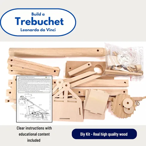 Vista 4 de PATHFINDERS Leonardo da Vinci Trebuchet STEM Kit - Construye tu propio motor de asedio medieval - Modelo educativo de madera para adolescentes