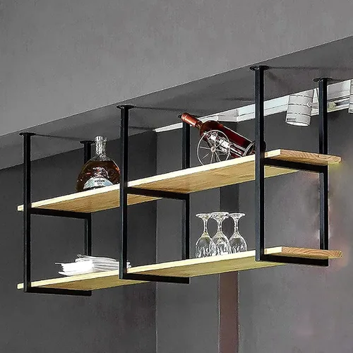 Shelves Whftd Ceiling Mount Shelf 2-Tier Industrial Floating Shelf, Retro Storage Organizer Ceiling Mounted Hanging Rack, Restaurant Bar Storage