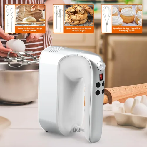 Vista 8 de CBQ Hand Mixer Electric, 9 Speed 400W Handheld Mixer with Digital, Touch Button, Turbo, Snop-On Storage Case, 5 Stainless Steel Accessories, Hand