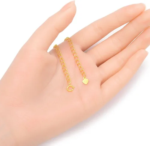 Vista 3 de Adabele SS302-6 - 2 unidades de cadena de plata esterlina chapada en oro amarillo real, cierre extensor de cadena de corazón lindo caída fuerte