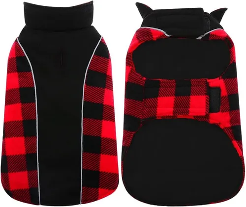 Vista 14 de Kuoser - Abrigo reversible para perros para climas fríos, abrigo de invierno impermeable reflejante para mascotas, abrigo para perros a cuadros