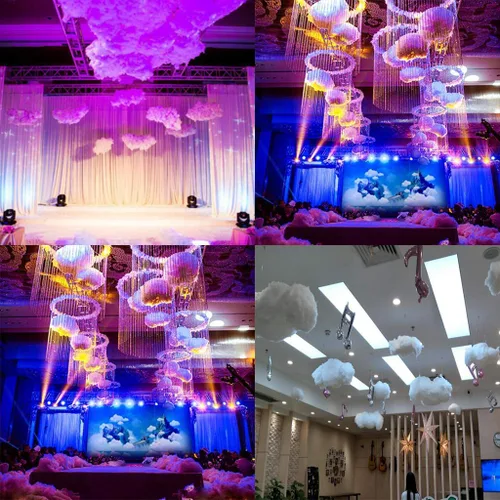 Vista 6 de Accesorios de nube artificial de algodón 3D para habitación, decoración colgante para decoración de escenario, boda, fiesta, escenario, decoración