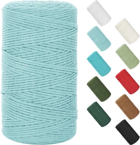 Vista 133 de Cuerda de macramé de 0.079 in x 220 yardas (656 pies), cuerda de algodón natural para colgar en la pared, ganchos de plantas, manualidades, Verde