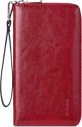 Vista 7 de BOSTANTEN - Cartera de cuero para mujer, bloqueo de identificación por radio frecuencia (RFID), cierre de cremallera alrededor, tarjetero, cartera