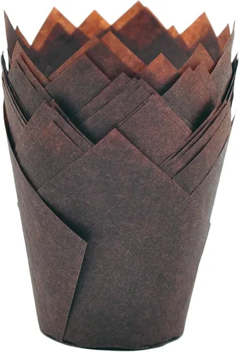 QLSmypkg Moldes grandes de papel a prueba de grasa para magdalenas y cupcakes, 2-1/4" x 4" Marrón Chocolate Tulip, caja de 125 moldes (125, Grande)