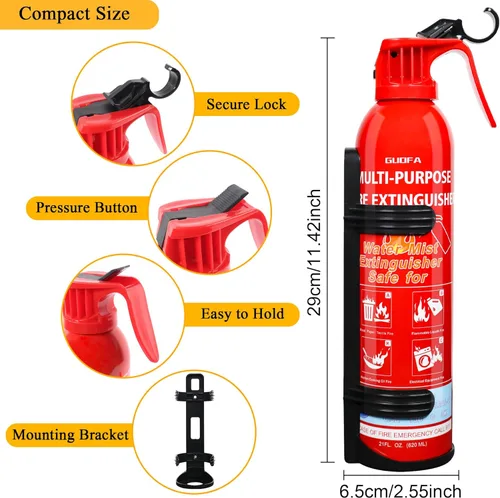 Vista 4 de Extintor de incendios para el hogar, paquete de 2 extintores de incendios para vehículos con soporte, extintor portátil eficaz en incendios A, B, C