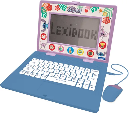 Lexibook, Disney Stitch, portátil bilingüe y educativo español/inglés, juguete para niños, 170 actividades para aprender, jugar juegos y música,