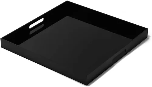 Vista 14 de Bandeja de servir acrílica resistente y brillante en negro con asas - 12x12 pulgadas - Bandeja para servir café, aperitivos, desayuno, mayordomo