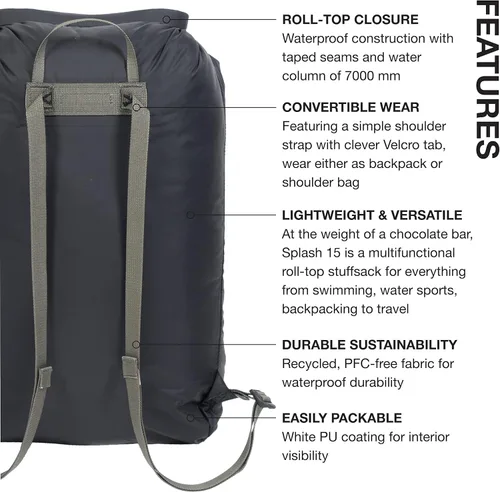 Vista 3 de Exped Mochila Splash - Bolsa impermeable con tapa enrollable, Negro -, Mochilas Daypack