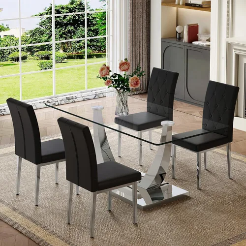 Vista 63 de Mesa de comedor moderna para mesa de comedor de mármol sintético de 4/6, 63 pulgadas, mesa de cocina rectangular, mesa de cocina y comedor de fácil