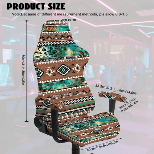 Vista 7 de Suobstales Aztec Leopard American Tribal Pattern Gaming Chair Cover Stretch Slipcover with Armrest Covers, Washable Elastic Protector Universal