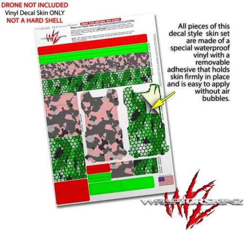 Vista 4 de Skin Decal Wrap 2 Pack Compatible with DJI Ryze Tello WraptorCamo Old School Camouflage Camo Pink Drone NOT Included
