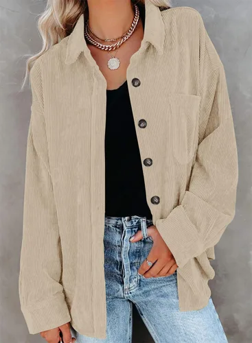 Vista 4 de ZOLUCKY Chaqueta de manga larga con botones para mujer, talla grande, blusas