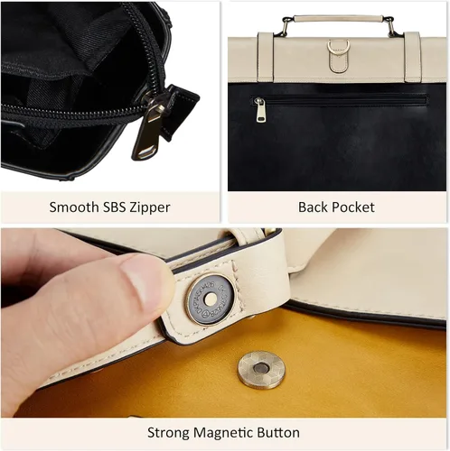 Vista 5 de ECOSUSI Bolsa de mensajero de cuero vegano para mujer, maletín de moda, bolso de mano para computadora