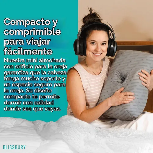 Vista 8 de BLISSBURY Mini Almohada para Oreja Almohada para Perforación de Oreja para Dormir de Lado Almohada CNH Amigable para Viajes con Agujero para Gris