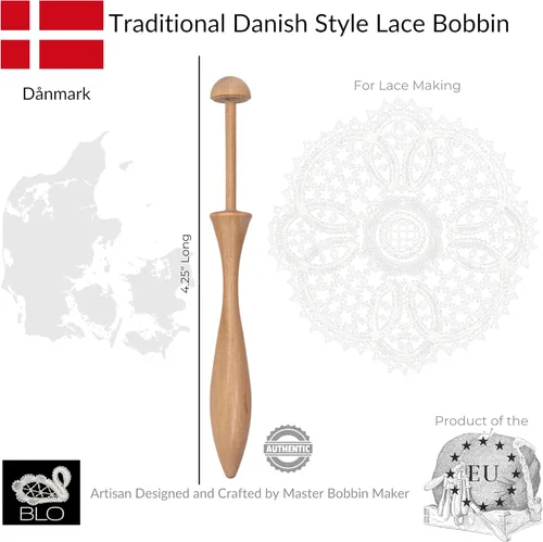 Vista 2 de Bobbin - Bobinas de encaje estilo danés de 12, 24, 50, bobinas para hacer encajes. 4.25 pulgadas de largo. Hecho de madera dura natural. Colección