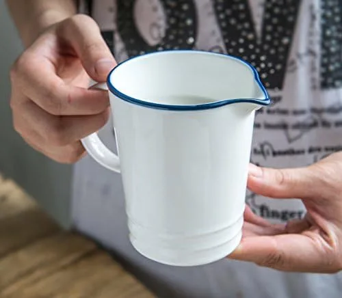 Vista 4 de CHOOLD Crema de cerámica estilo azul y blanco azul marino con asa, jarra de crema de leche de café para cocina