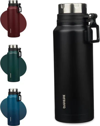 Vista 8 de BJPKPK Botella de agua aislada de 32 onzas con asa, libre de BPA, de acero inoxidable, recipiente térmico para viajes, botella de agua reutilizable