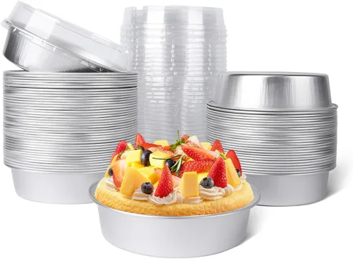 Vista 37 de Beasea Molde de papel de aluminio para tartas de 4 pulgadas, redondo, para horno, mini molde para tartas, 20 unidades de 8 onzas, moldes de aluminio