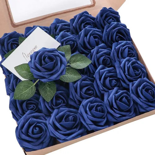 Vista 48 de Floroom Flores artificiales, 25 piezas de rosas falsas de espuma dorada antigua de aspecto real con tallos para ramos de boda DIY, centros de mesa