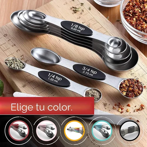 Vista 9 de Spring Chef Juego de cucharas medidoras magnéticas de acero inoxidable con imanes N45 fuertes, accesorios de cocina de metal resistente para hornear