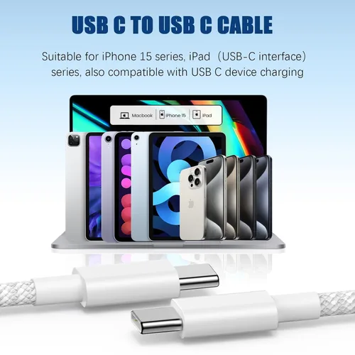 Vista 8 de Cable de carga rápida USB C a C de 10 pies, 60 W de carga rápida tipo C a C, cable de carga para Apple iPhone Duo/18 Pro 17 Pro Max/17 Air/16 Pro/15