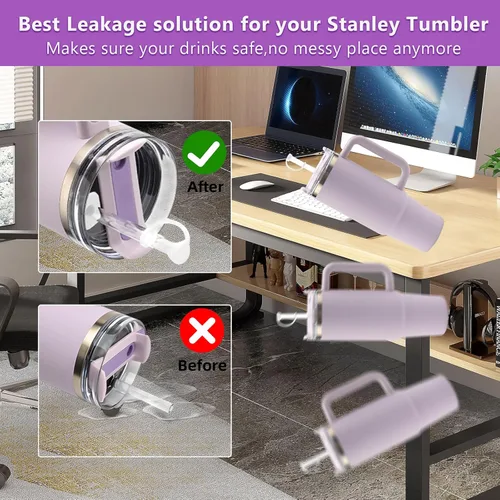 Vista 3 de TQRR 2 juegos de tapones de silicona a prueba de derrames para vaso Stanley de 40/30 onzas con asa para Stanley Cup Accesorios incluyendo 2 tapas