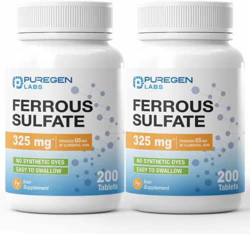Vista 8 de Puregen Labs - Suplemento de hierro de alta potencia con sulfato ferroso de 325 mg (65 mg de hierro elemental), sin aditivos de color artificial