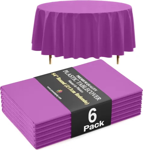 Vista 91 de Exquisite 66% Thicker Premium Aqua Round Tablecloth 0.5 Mil 6 Pack Plastic Table Cloth Disposable 84 Inch Round Plastic Tablecloth Won't Tear Easily