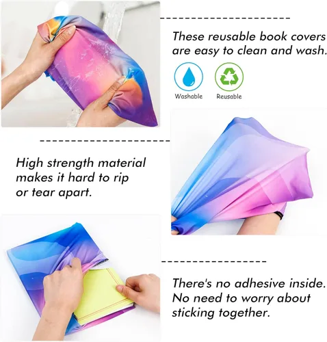 Vista 5 de Feela Paquete de 7 fundas de tela jumbo con patrón de neón, lavables, duraderas, reutilizables, elásticas, para libros de texto y cuadernos de tapa