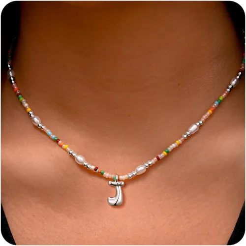 Vista 30 de Ritach - Regalos de Navidad para nietas, adolescentes y niñas, collar con inicial de perlas de colores claros, collar con dije de burbuja dorada