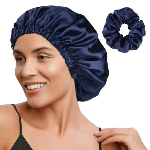 Vista 11 de YANIBEST Gorro de Satén Ajustable de Doble Capa Gorro de Cabello para Dormir, Gorros para Mujeres, Gorros para Cabello Natural Rizado, Gris Ceniza