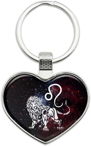 GRAPHICS & MORE Leo Lion Zodiac Sign Horoscope in Space Keychain Heart Love Metal Key Chain Ring