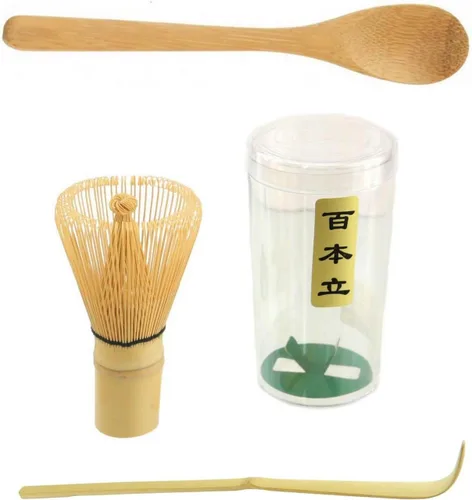 Vista 2 de JapanBargain, Juego de batidor de matcha, cazen de bambú japonés, juego de cuchara y cuchara de té Chashaku, herramientas tradicionales de ceremonia
