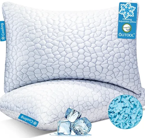 Vista 10 de QUTOOL - Almohada hipoalergénica, espuma viscoelástica, gel triturado, sistema enfriado, relleno regulable, firme, funda de bambú extraíble lavable