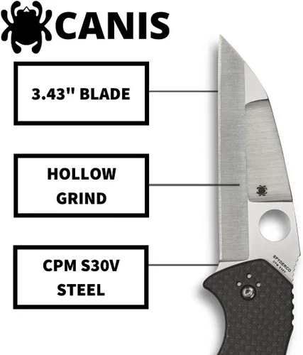 Vista 3 de Spyderco Cuchillo Canis con hoja de acero inoxidable CPM S30V de 3.43 pulgadas y mango laminado de fibra de carbono G-10 - PlainEdge - C248CFP