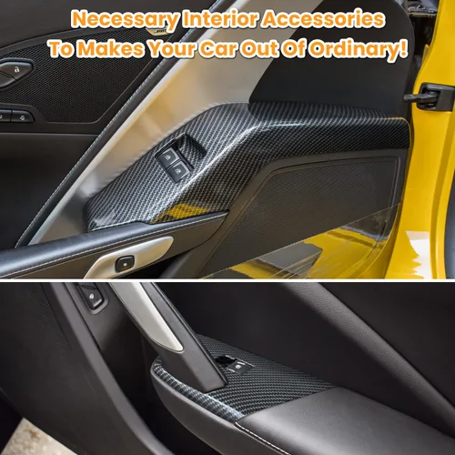 Vista 3 de Cubierta de panel de botón de interruptor de elevación de ventana de puerta de fibra de carbono para Chevrolet Corvette C7 Z06 Z51 ZR1 Stingray Negro