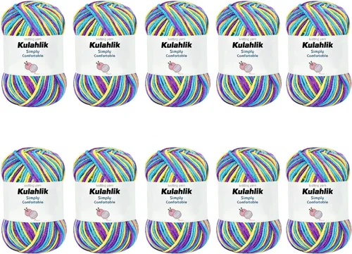 Vista 55 de Hilo acrílico de 1.76 oz (1 x 1.76 oz) para tejer y tejer, hilo de hilo degradado colorido, 1 rollo de madejas, hilo acrílico multicolor, perfecto