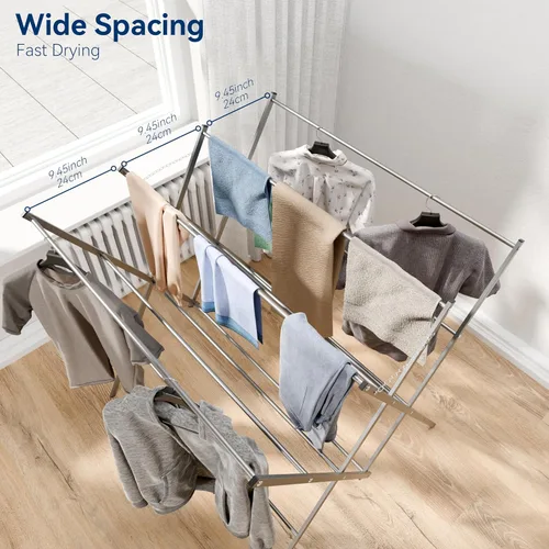 Vista 3 de Whitmor Tendedero de secado de ropa, 12 postes de secado grande, estante de secado de ropa portátil plegable para secar ropa al aire, toalla