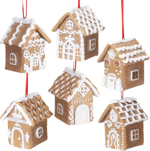 Vista 10 de Funtery 6 piezas Adornos de casa de pan de jengibre para árbol de Navidad, decoración navideña de pan de jengibre con cuerda, adornos navideños
